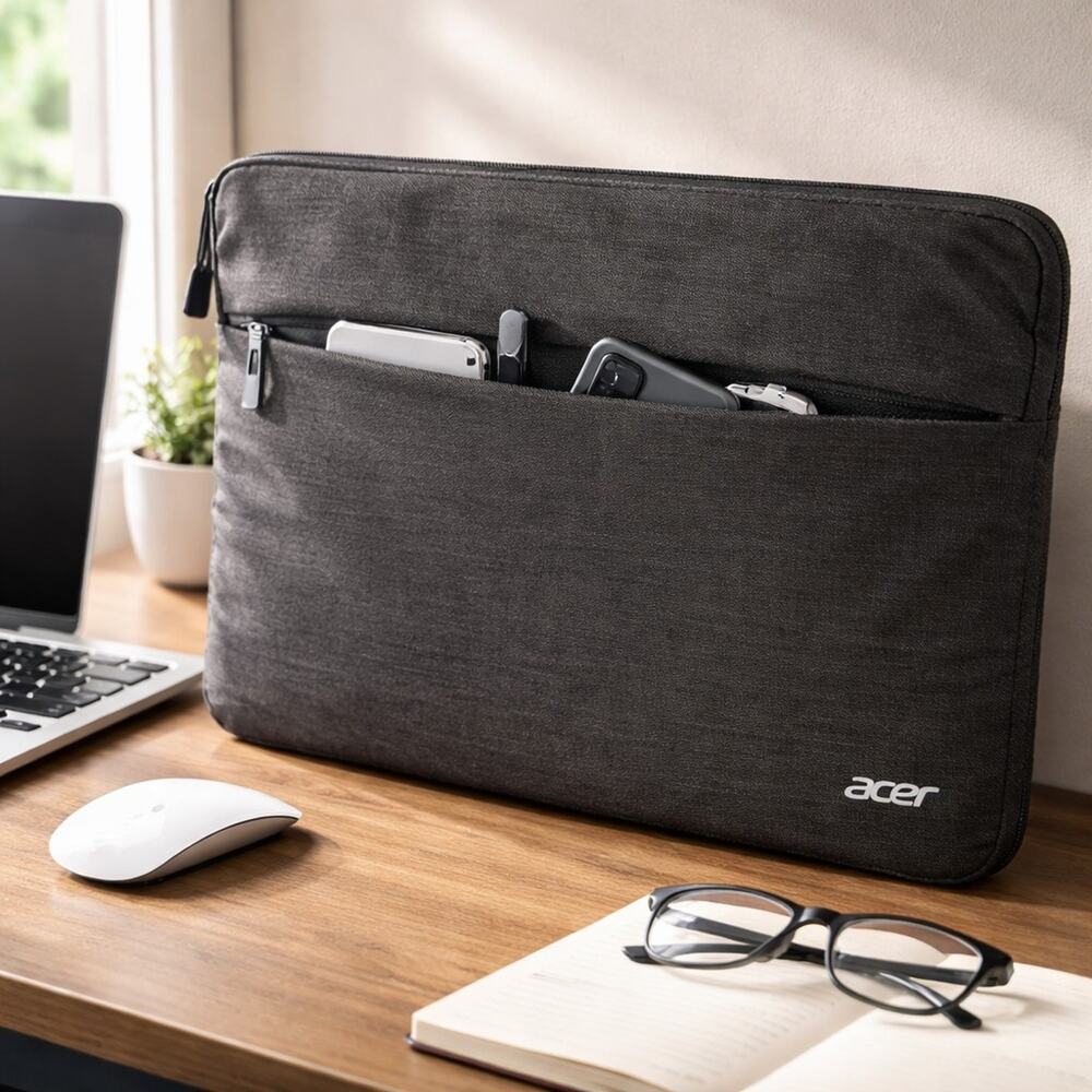 Acer Laptop Sleeve Gray Padded Zippered Carrying Bag 15.6 Inch